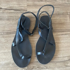 Madewell Black Leather Strappy Flat Sandals